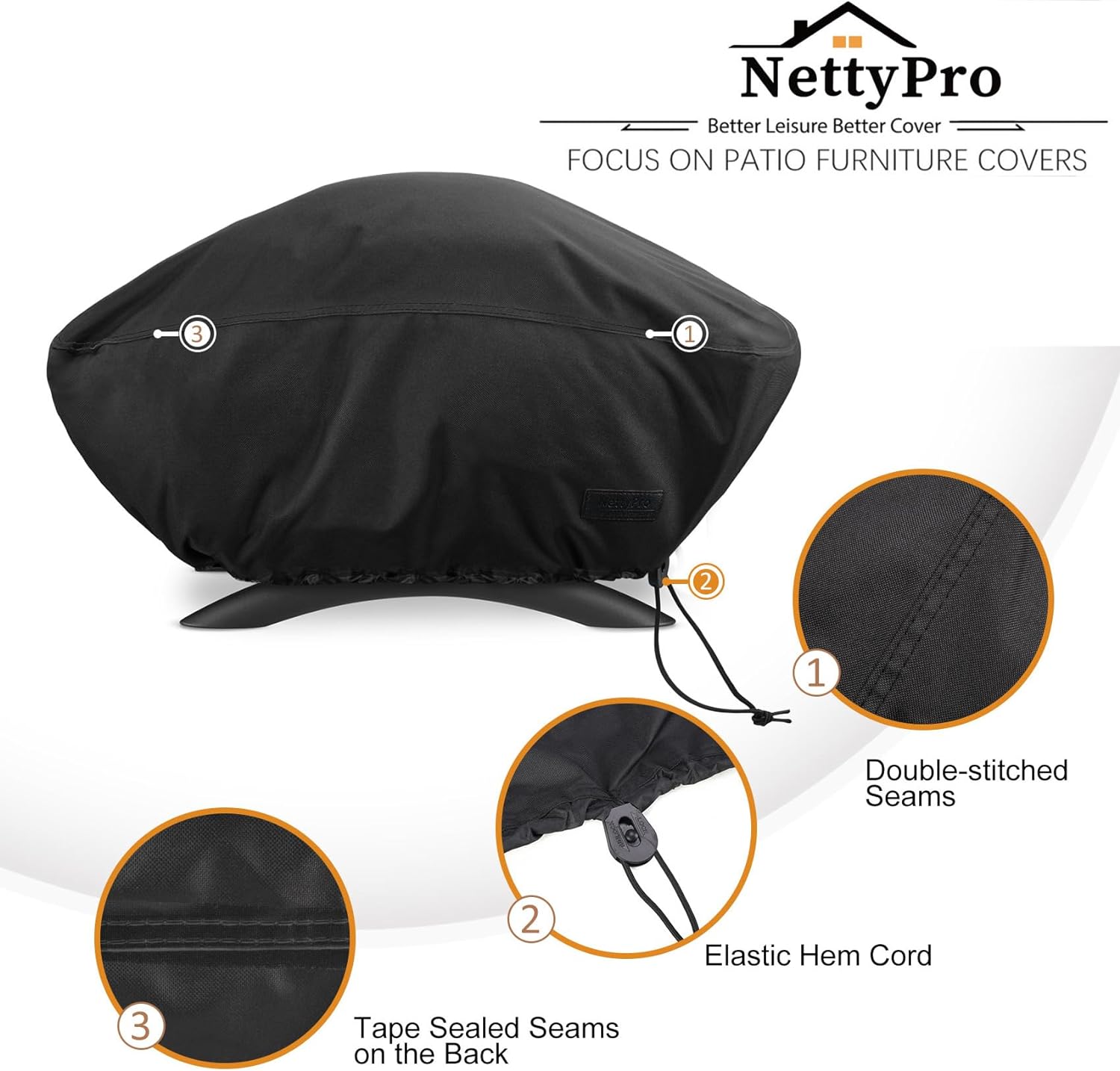 NettyPro Grill Cover for Small Q Series Grills, Waterproof Heavy Duty Portable Grill Cover for Q 1400/1000/2000/200/2400 Series and Baby Q Gas Grill, Brown and Black optional