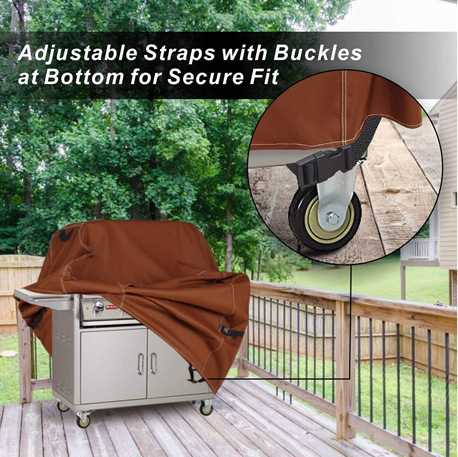 NettyPro Waterproof Heavy Duty BBQ Grill Cover 3-6 Burner Gas Barbecue Grill Cover,Fadeproof & UV Resistant, Barbecue Gas Grill Cover for Weber, Char-Broil, Brinkmann, Jenn Air, Nexgrill Grills and More, 52" 56“ 60” 68" 70“ Inch optional,Brown color