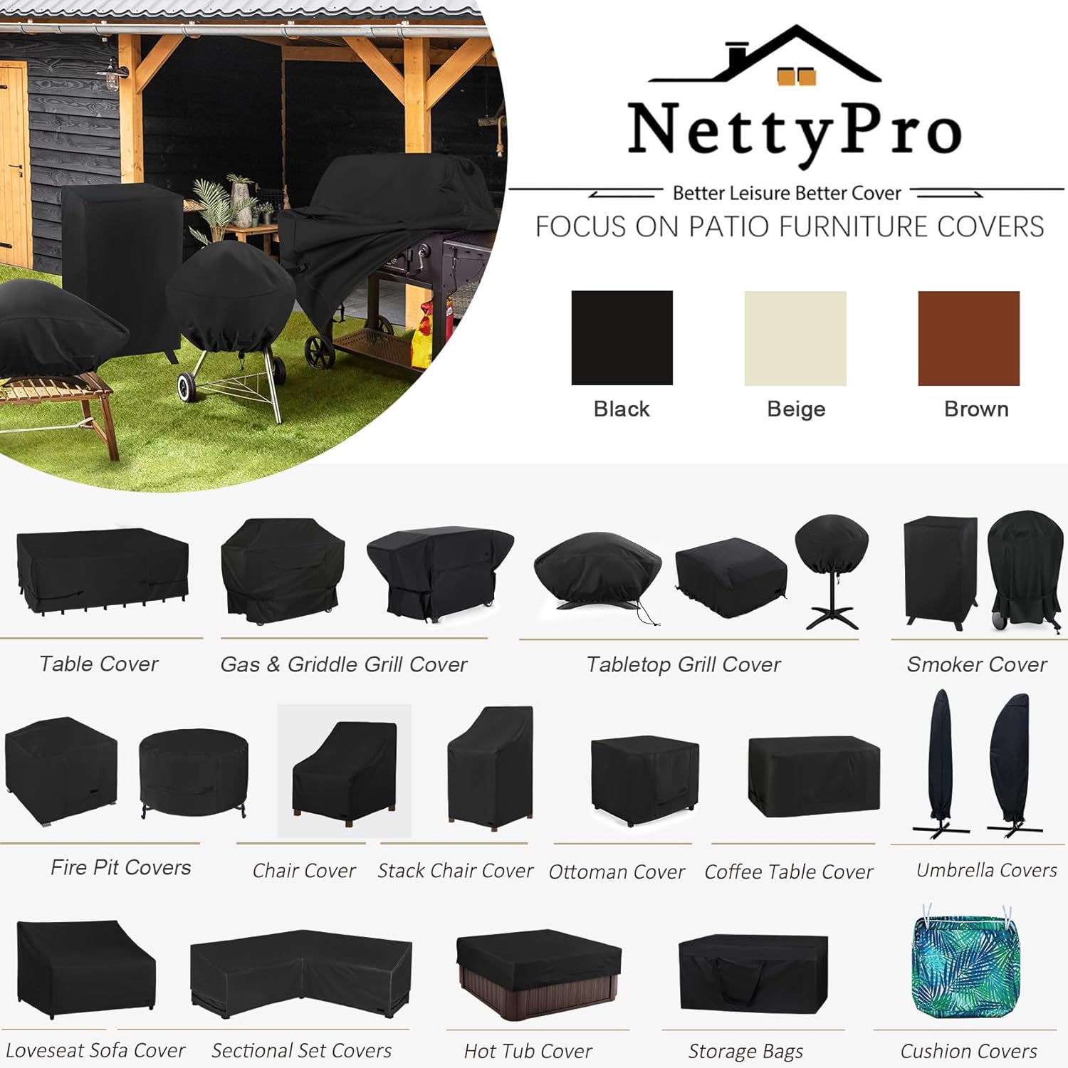 NettyPro Grill Cover for Charcoal Kettle Grill 22 inch, Heavy Duty Waterproof Outdoor Round Smoker Cover, Fade and UV Resistant Small BBQ Grill Cover, 27" W x 25" D x 35" H, Black