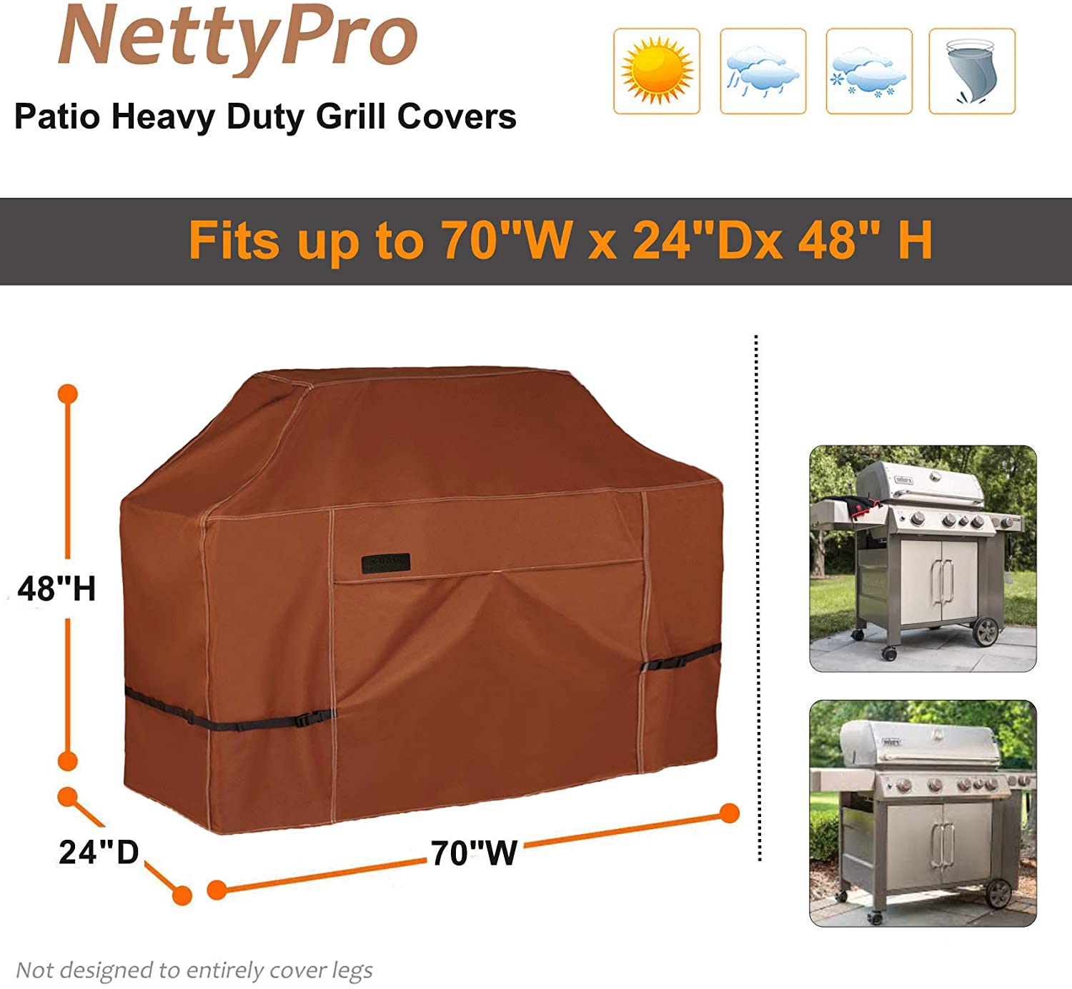 NettyPro Waterproof Heavy Duty BBQ Grill Cover 3-6 Burner Gas Barbecue Grill Cover,Fadeproof & UV Resistant, Barbecue Gas Grill Cover for Weber, Char-Broil, Brinkmann, Jenn Air, Nexgrill Grills and More, 52" 56“ 60” 68" 70“ Inch optional,Brown color