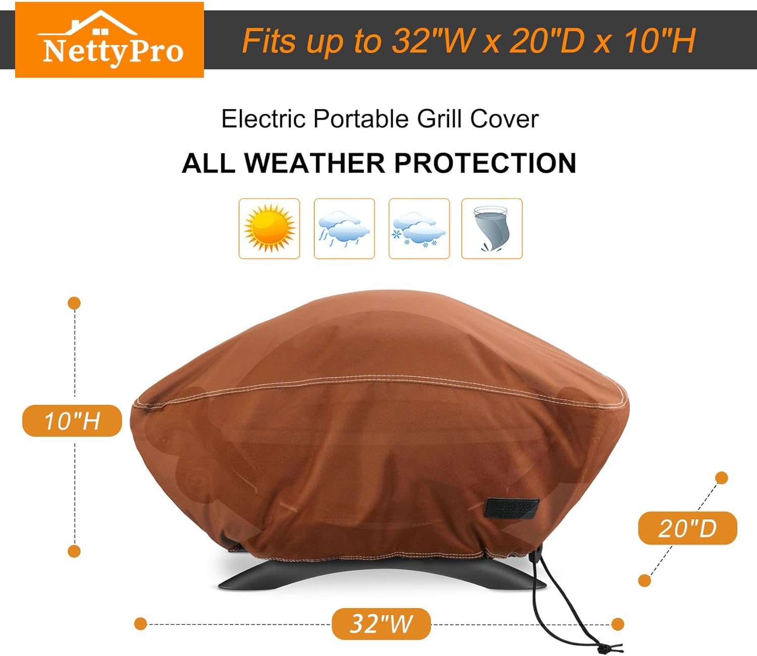 NettyPro Grill Cover for Small Q Series Grills, Waterproof Heavy Duty Portable Grill Cover for Q 1400/1000/2000/200/2400 Series and Baby Q Gas Grill, Brown and Black optional