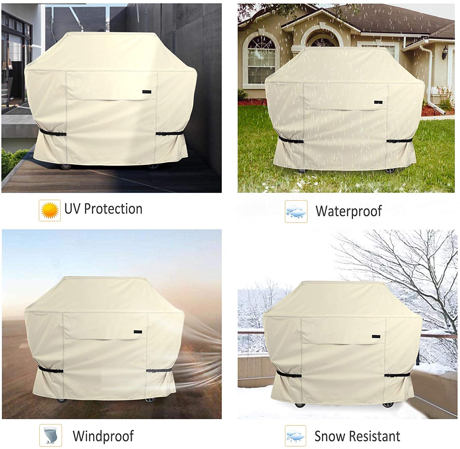 NettyPro Waterproof Heavy Duty BBQ Grill Cover 52" 56“ 60” 64" 68“ Inch 3-6 Burner Gas Barbecue Grill Cover, Fits Weber Char-Broil Nexgrill Brinkmann Grills and More, Beige color, 52W | 56W | 60W | 64W | 70W X24D X46H optional