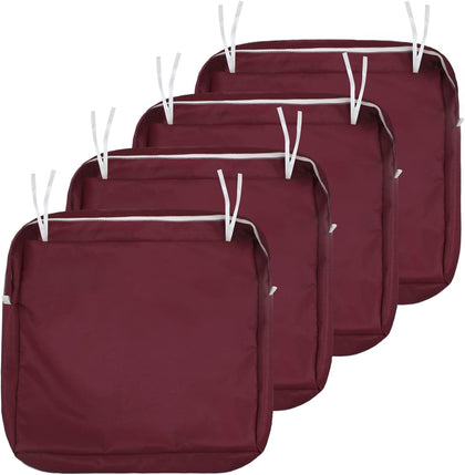 NettyPro Outdoor Cushion Covers Replacement Set 4 Water Repellent UV Resistant Patio Chair Seat Cushion Slipcover with Zipper and Tie,different dimension optional, 20x18x4 Inch, 22x20x4 Inch, 24x22x4 Inch, 24x24x4 Inch, Burgundy