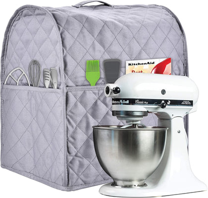 Nettypro Stand Mixer Dust Cover with 3 Pockets Compatible with KitchenAid Tilt Head, Easy Cleaning,Waterproof,Can Ironable (Grey, Fits for 4.5-Quart and All 5-Quart)