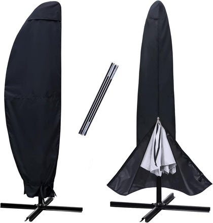 NettyPro Patio Umbrella Cover for 10 to 11FT Offset Umbrella, Waterproof Outdoor Cantilever Parasol Banana Umbrellas Cover with Zipper and Rod, Black