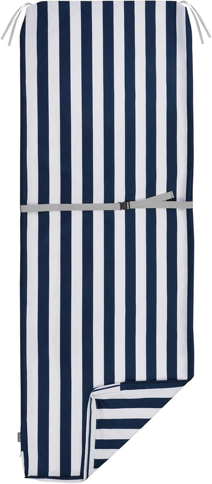 NettyPro Outdoor Patio Chaise Lounge Chair Cushion Covers with Zipper and Tie, Water Repellent UV Resistant, 72 x 22 x 3 Inch, 80 x 26 x 3 Inch, Replacement Cover Only, Stripes Navy Blue and White