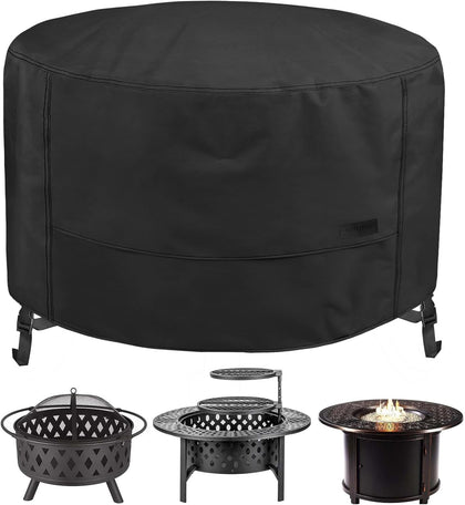 NettyPro Fire Pit Cover Round Fade Resiatant Waterproof 600D Outdoor Patio Firepit Cover for Small Fireplace Fire Bowl Solo Stove Bonfire Yukon, 28 x 18 Inchs, Black