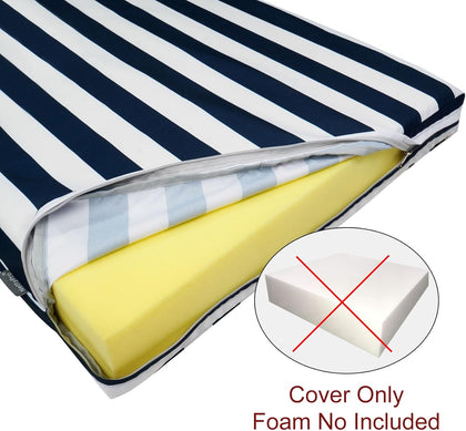 NettyPro Outdoor Patio Chaise Lounge Chair Cushion Covers with Zipper and Tie, Water Repellent UV Resistant, 72 x 22 x 3 Inch, 80 x 26 x 3 Inch, Replacement Cover Only, Stripes Navy Blue and White