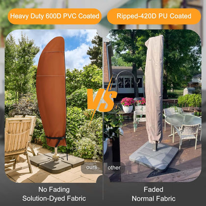 NettyPro Patio Outdoor Umbrella Cover for 7.5 to 14FT Offset Umbrella, Fade Resistant Waterproof Patio Cantilever Parasol Banana Umbrellas Cover with Zipper and Rod, Brown