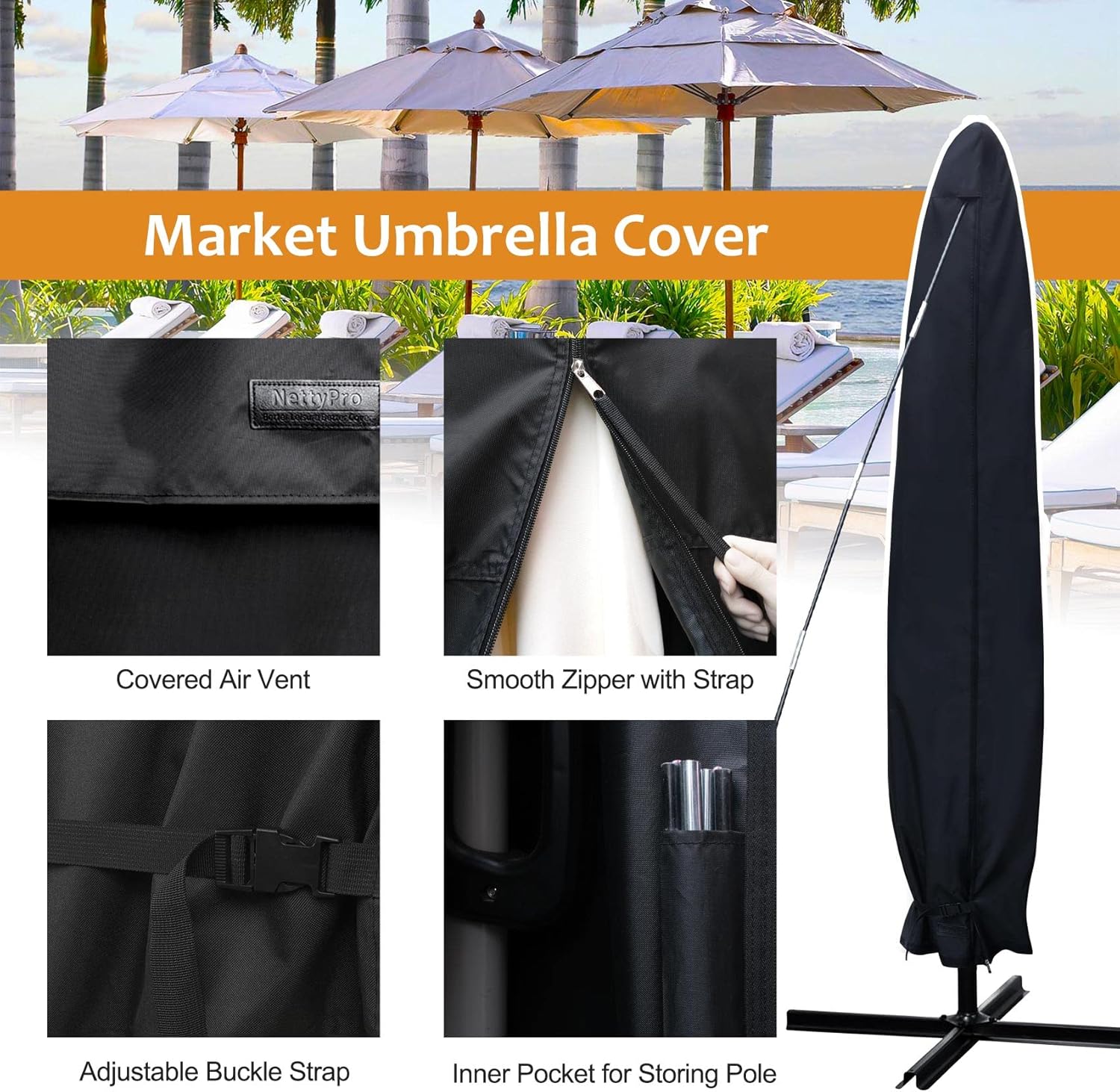NettyPro Umbrella Cover for 10ft to 12ft Outdoor Umbrellas, Waterproof – NETTY PRO NettyPro Umbrella Cover for 10ft to 12ft Outdoor Umbrellas, Waterproof – NETTY PRO