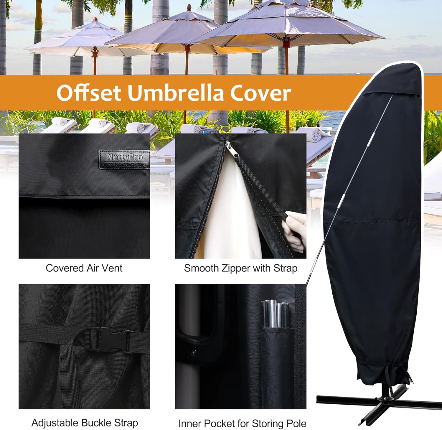 11 ft patio umbrella cover NettyPro Patio Umbrella Cover for 10 to 11FT Offset Umbrella, Waterpro – NETTY PRO