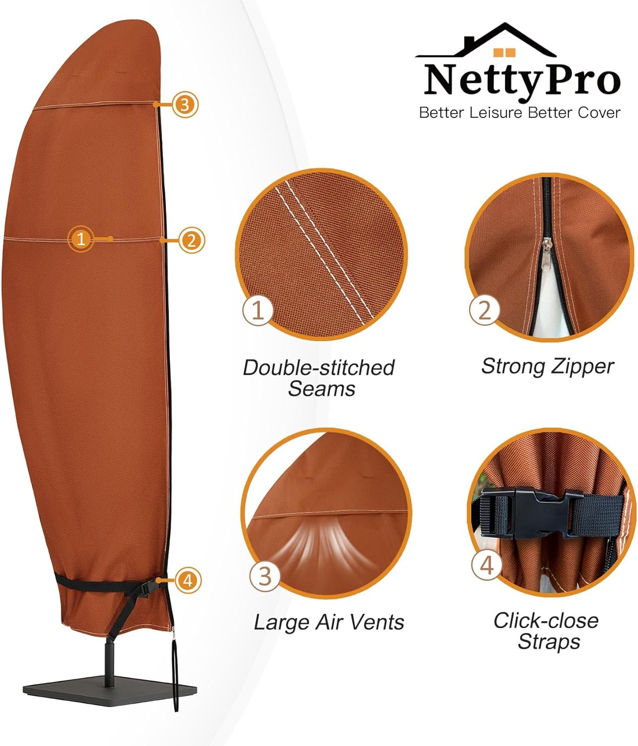 large zippered patio umbrella cover NettyPro Patio Outdoor Umbrella Cover for 7.5 to 14FT Offset Umbrella, – NETTY PRO