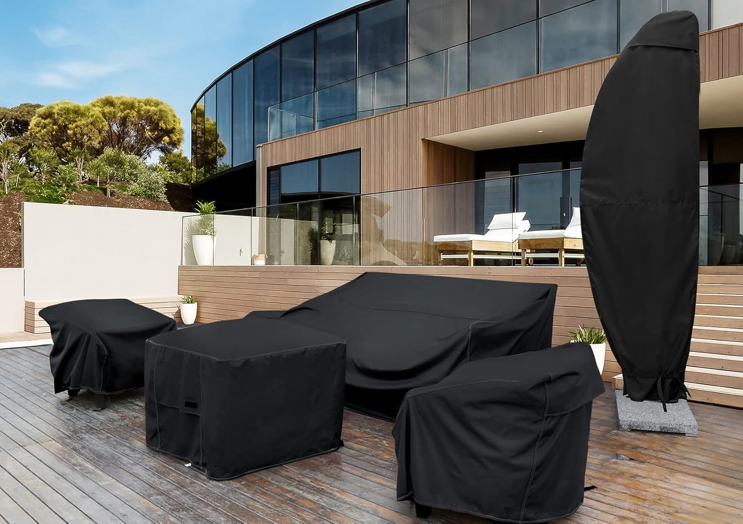commercial patio umbrella covers Cover rain or shine Zettum Patio Umbrella Cover -