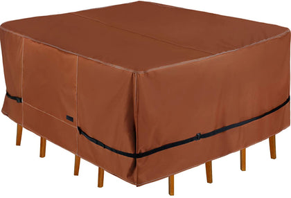 NettyPro Patio Table Cover Square and Rectangular optional, Waterproof 600D Heavy Duty Outdoor Furniture Set Dining Square and Rectangular Table Chair Covers, Brown Color, Different dimension 80W x80D x27H | 105W x75D x27H | 125W x84D x27H optional